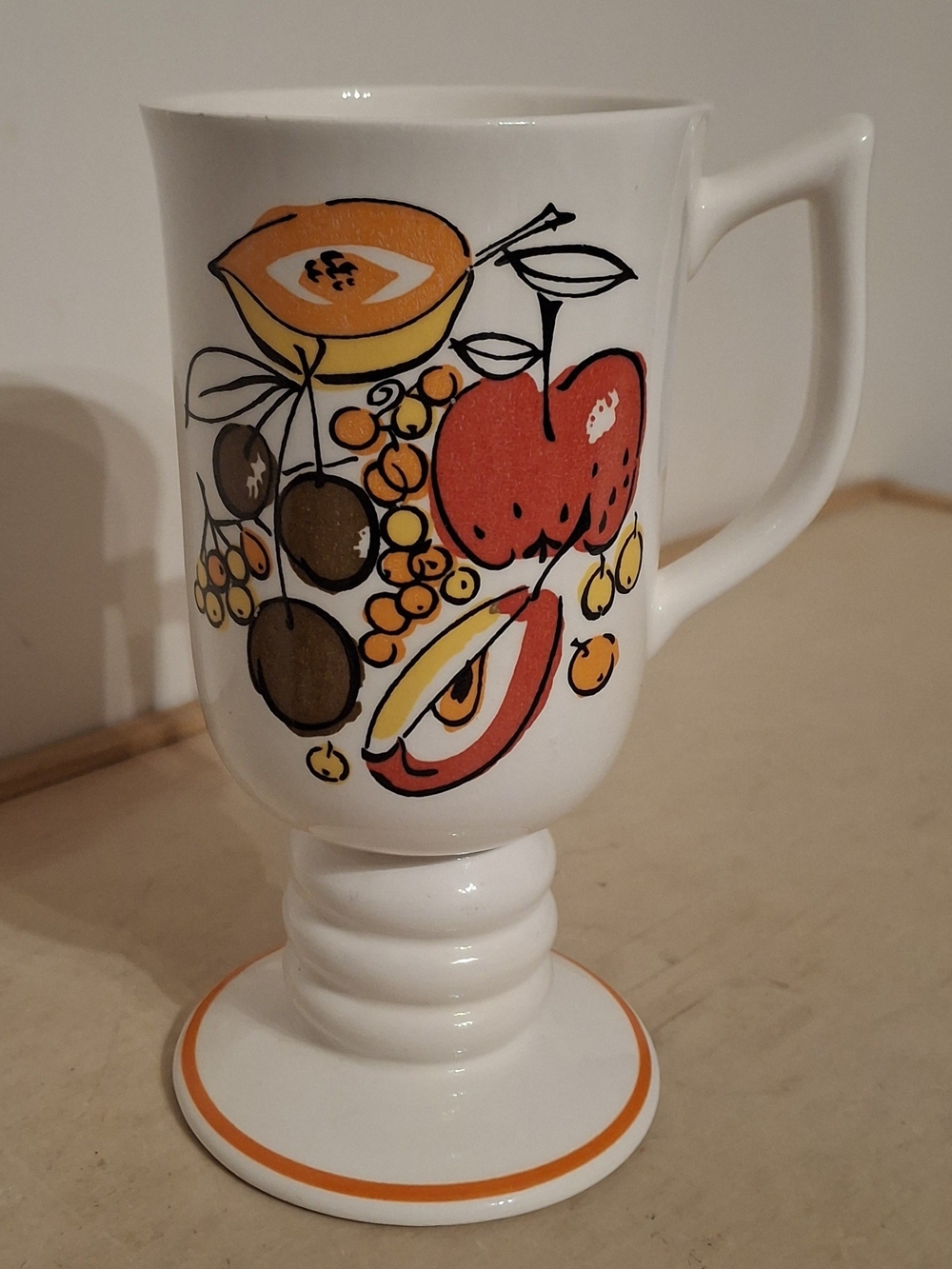 Vtg 1970 Napcoware Footed Cup, Capaccino Mug, Hand Painted Fruit Motif, C-7339